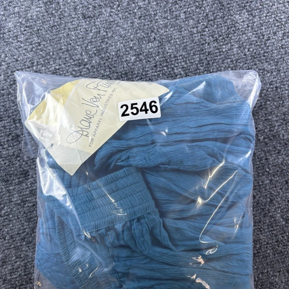 Diane Von Furstenberg Crinkle Skirt Womens 36x32 Blue Rayon Elastic Waistband